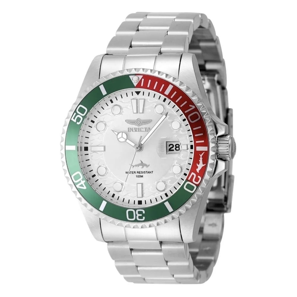 Invicta Silver Watch with Red and Green Accents